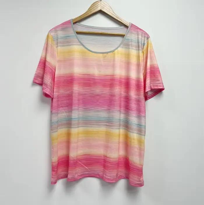 Haut femme grande taille décontracté en polyester et élasthanne avec motif rayé pour femmes actives et grandes tailles printemps été