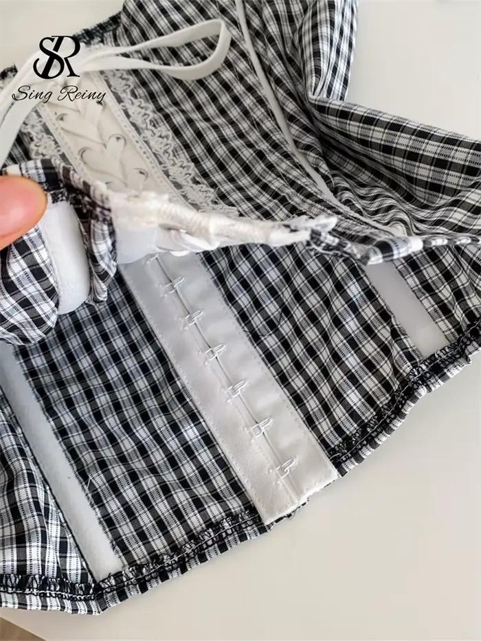 SINGREINY Gingham Hotsweet Corset Top Summer Lace Splice