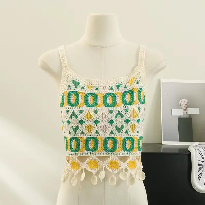 Haut crochet évidé bohème Dancing JL Ants mixte couleur franges pour femmes occasions spéciales