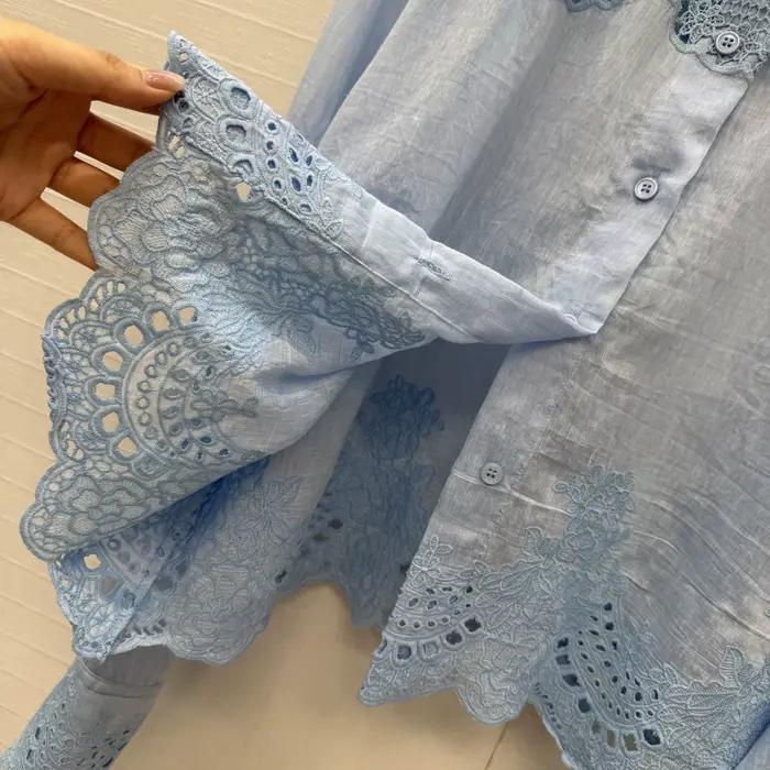 Nouvelle collection printemps 2026 (26SS) : Broderie en soie et lin Chemise de créateur florale pour femme