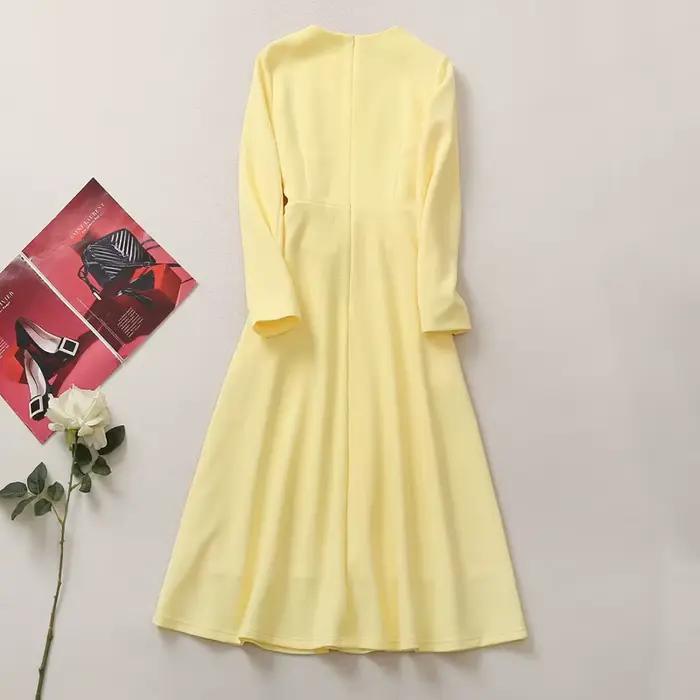 Robe de princesse Kate Middleton, robe jaune à manches longues pour femmes
