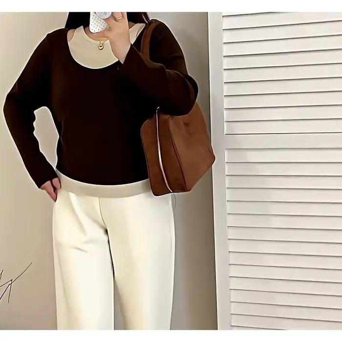 Grande taille vêtements pour femmes Design Sense faux deux pièces haut 2025 automne gros Mm tempérament décontracté