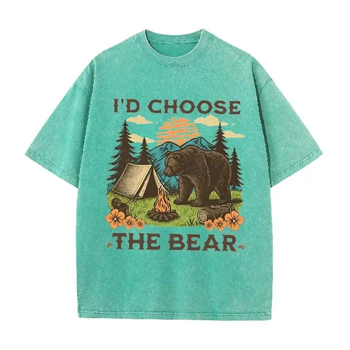 T-shirt décontracté en coton imprimé Ours contre Homme pour femmes, couleurs variées, coupe ample, empowernent féminin, été 2026
