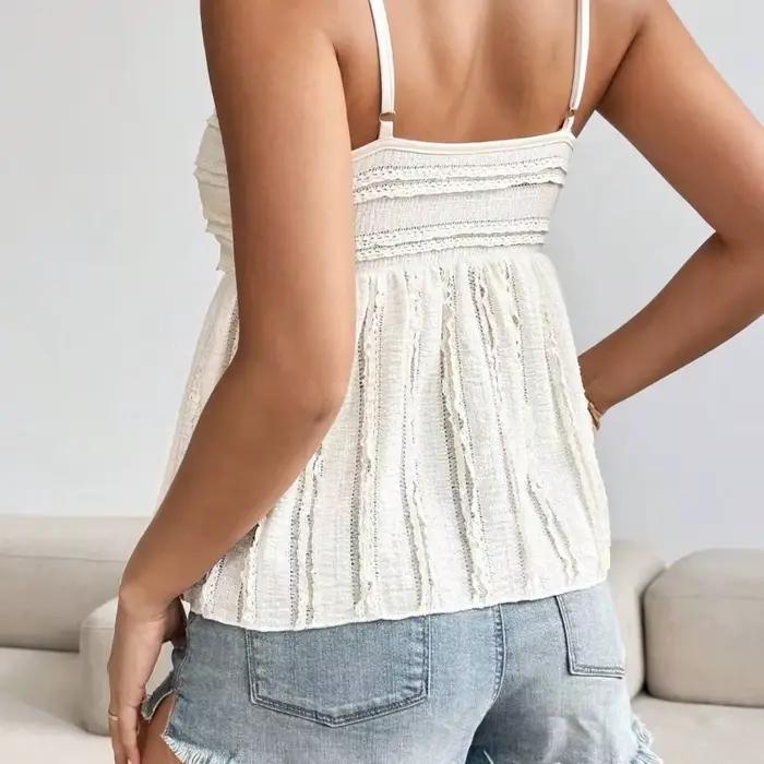 Débardeur à Bretelles Uni en Dentelle Sexy pour Femme – Idéal pour l'Été