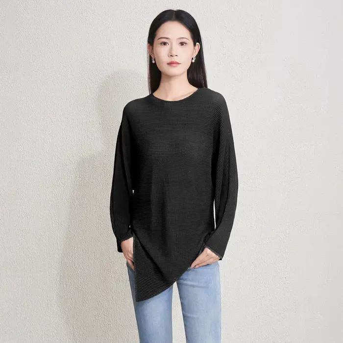 2025 Miyake Chemisier plissé mode ample ourlet asymétrique tricot haut décontracté pull femme