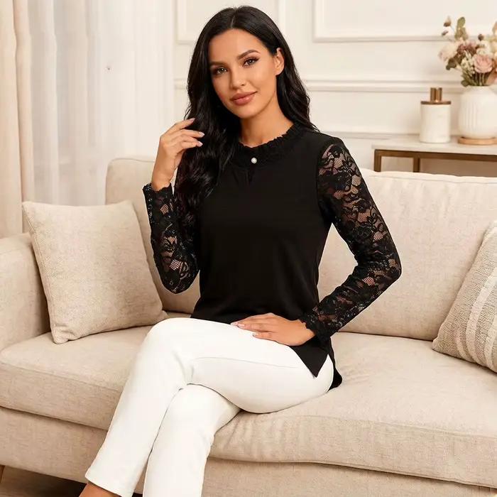 Chemisier en dentelle noir pour femme