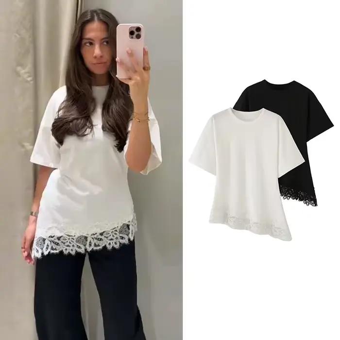 Chemisier Tshirt en Dentelle pour Femmes Nouvelle Mode Ete 2026 Elégant Chic Confortable Vacances Style Jeune Polyester Dentelle