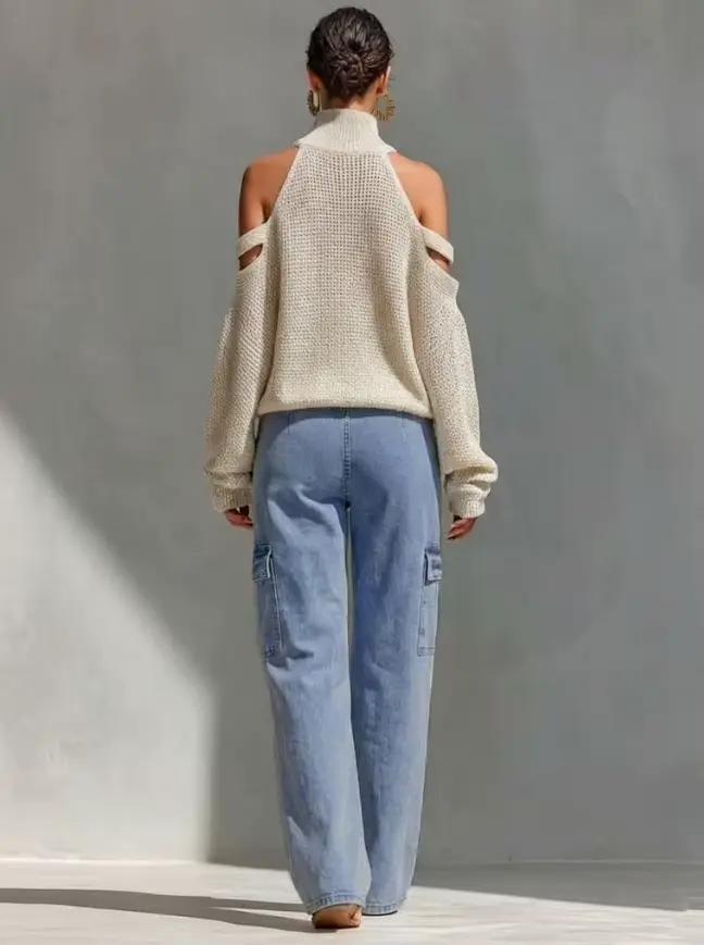 Jeans de travail multi-poches à taille haute pour femmes