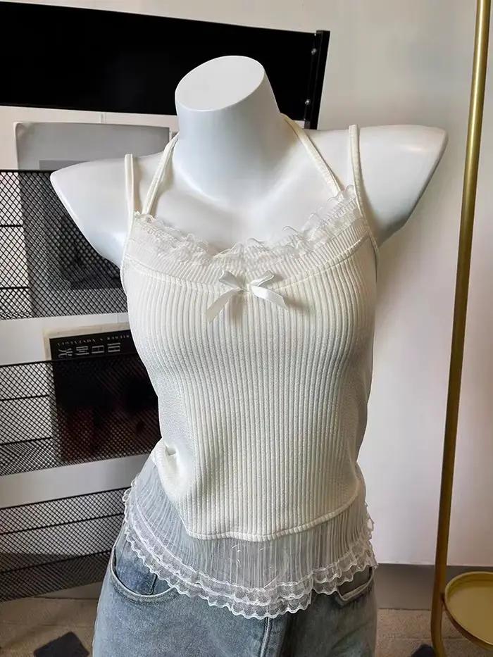 Camis femmes tendre arc Chic mince Sexy filles hauts Kawaii été Style japonais mode doux tout-match vêtements solide intérieur