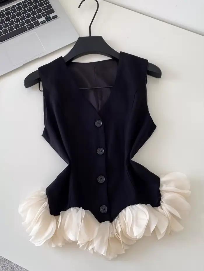 Hauts débardeurs col V kalenmos pour femmes élégants et sexy à volants style camisole coupe slim été 2026 occasions de bureau