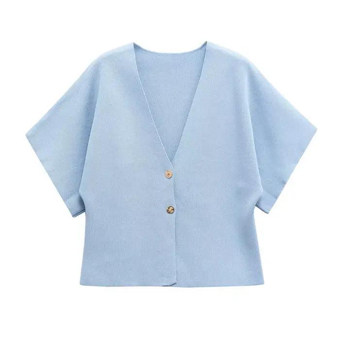 Cardigan à manches courtes femme élégant streetwear coupe ample col en V polyester pour printemps automne occaions spéciales