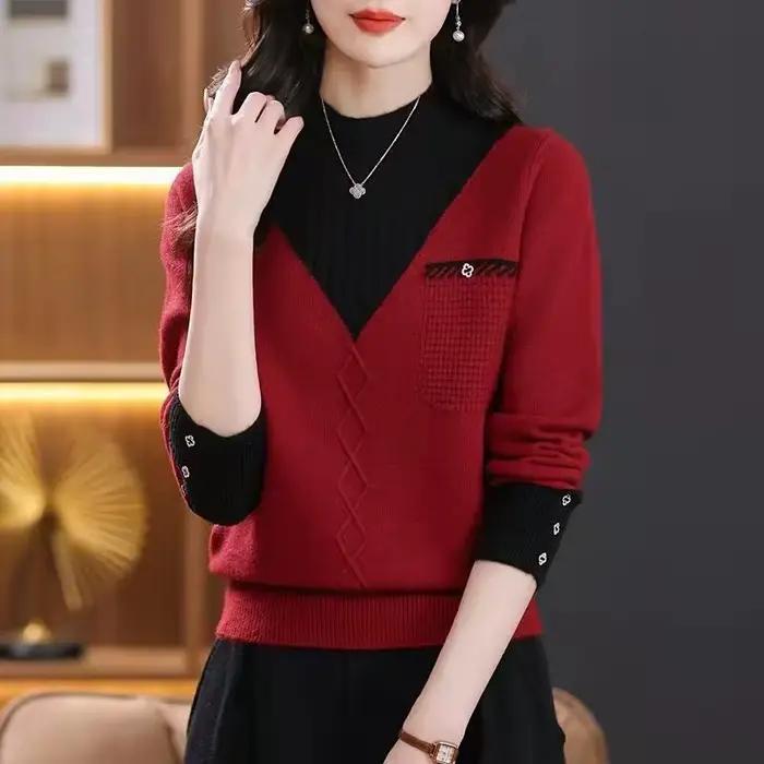 Pull tricoté à manches longues pour femme