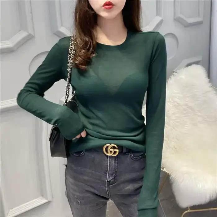 Tshirt féminin à manches longues col rond vintage style décontracté pour femmes automne hiver occassions spéciales