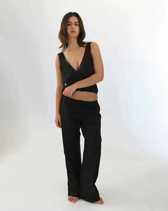 COUCO The Iris Tank Top et pantalon en voile de coton noir