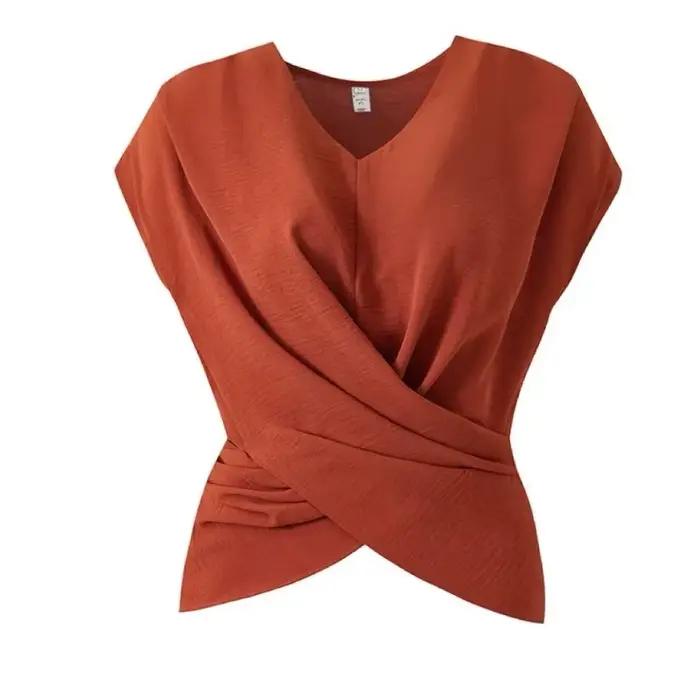 Haut élégant à col en V et manches mi-longues pour femmes