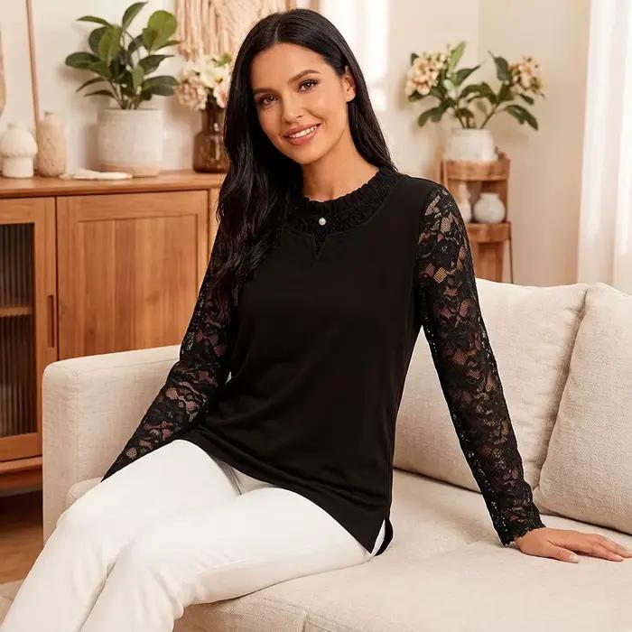 Chemisier en dentelle noir pour femme