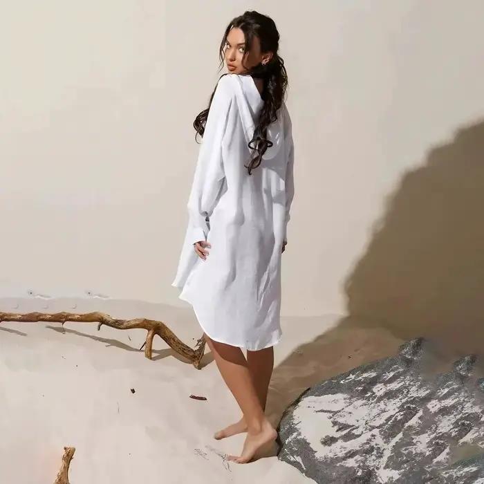 Robe tunique boutonnée à manches longues pour femmes