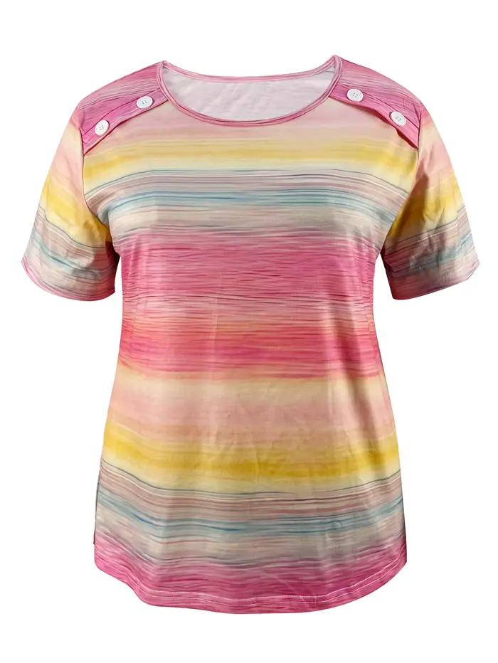 Haut femme grande taille décontracté en polyester et élasthanne avec motif rayé pour femmes actives et grandes tailles printemps été