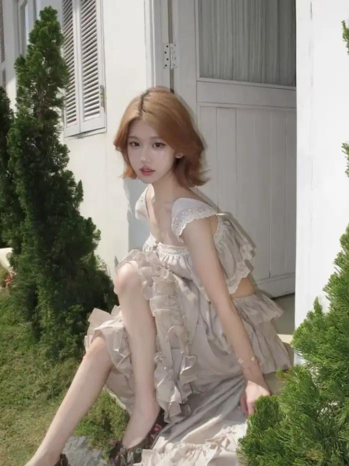 Ensemble 2 pièces chic et élégant pour femme style rétro français Y2K hauts et longues jupes tenue sexy vintage japonaise printemps été 2026