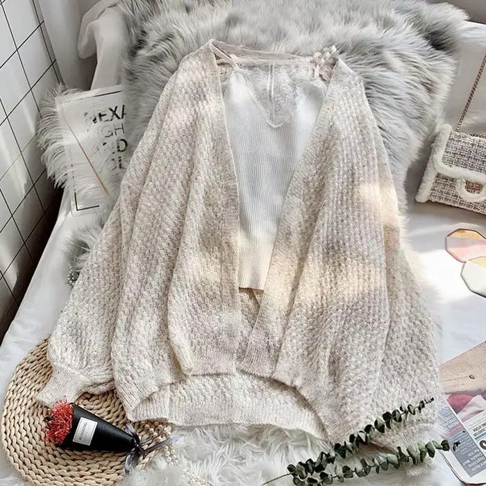 Cardigan Ajouré pour Femme Coupe Ample Style Coréen Décontracté Protection Solaire Occasions Spéciales