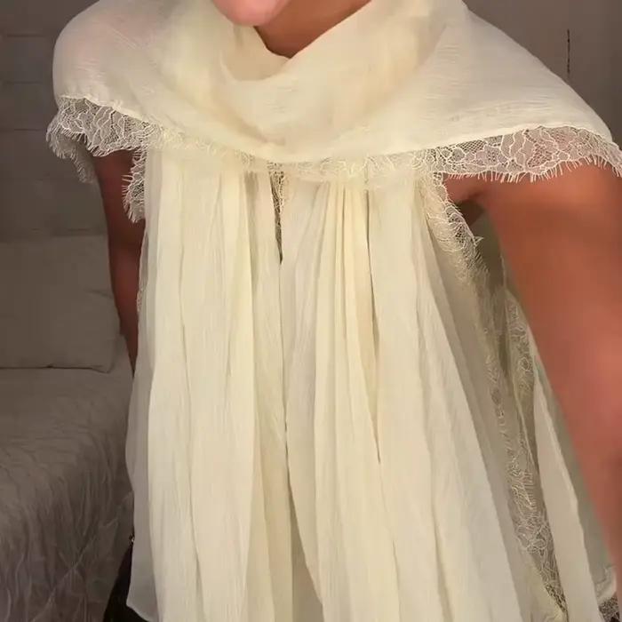 Chemisier en mousseline de soie à empiècements en dentelle sans manches coupe ample chic pour femmes vacances d'été 2026 style décontracté élégant occassions spéciales