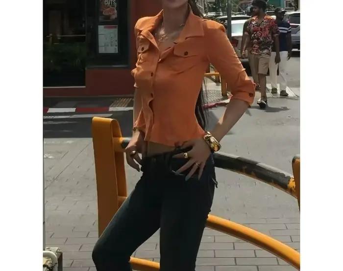 Chemise rétro orange pour femme style décontracté printemps automne haut d'été ajustement cintré et amincissant occasion bureau
