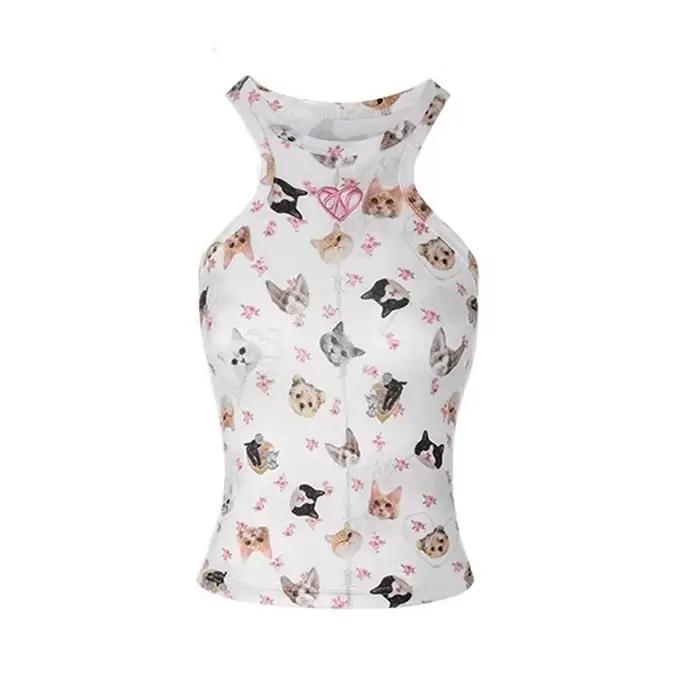 Ganayooa-Crop rétro imprimé chat vintage pour femmes