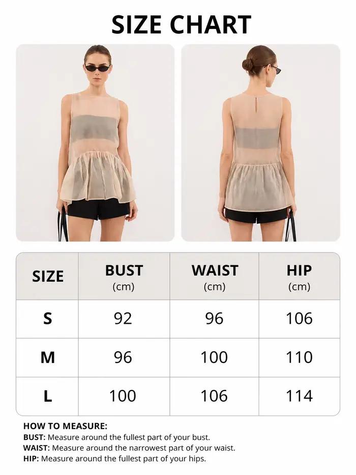 LIMO Sheer Ruffle Hem Tank Top See-Through Sleeveless Blouse Elegant A-Line Transparent Cover