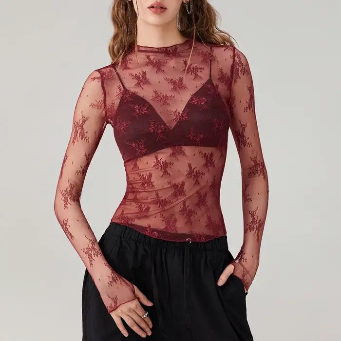 Puloru-Chemises transparentes en maille pour femmes