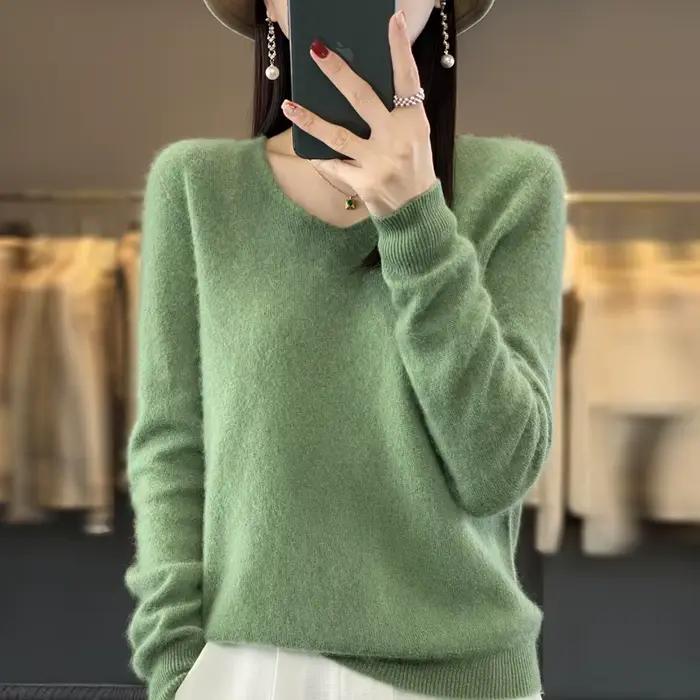 100% laine mérinos pure V - neck automne hiver pull Corée de la mode nouveau