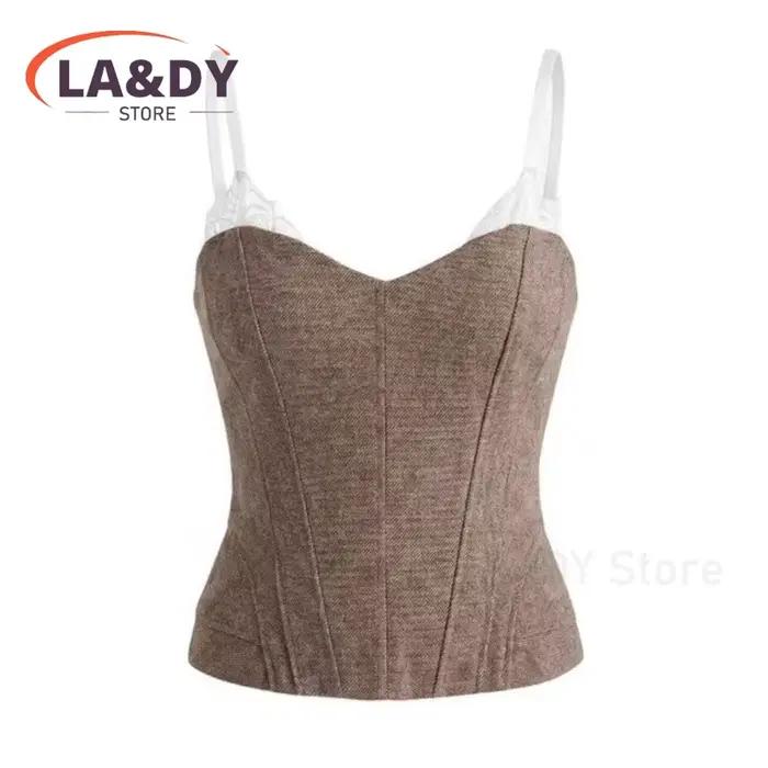Débardeurs Femme Printemps-Été 2026 Nouvelle Collection Sexy Dentelle Patchwork Fermeture Éclair Uni Sans Manches Style Plage