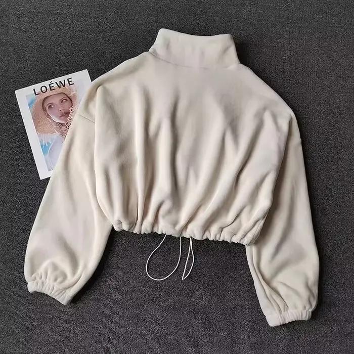 Manteau de sport pour femmes doublé polaire chaud décontracté ample course haut court à manches longues Fitness