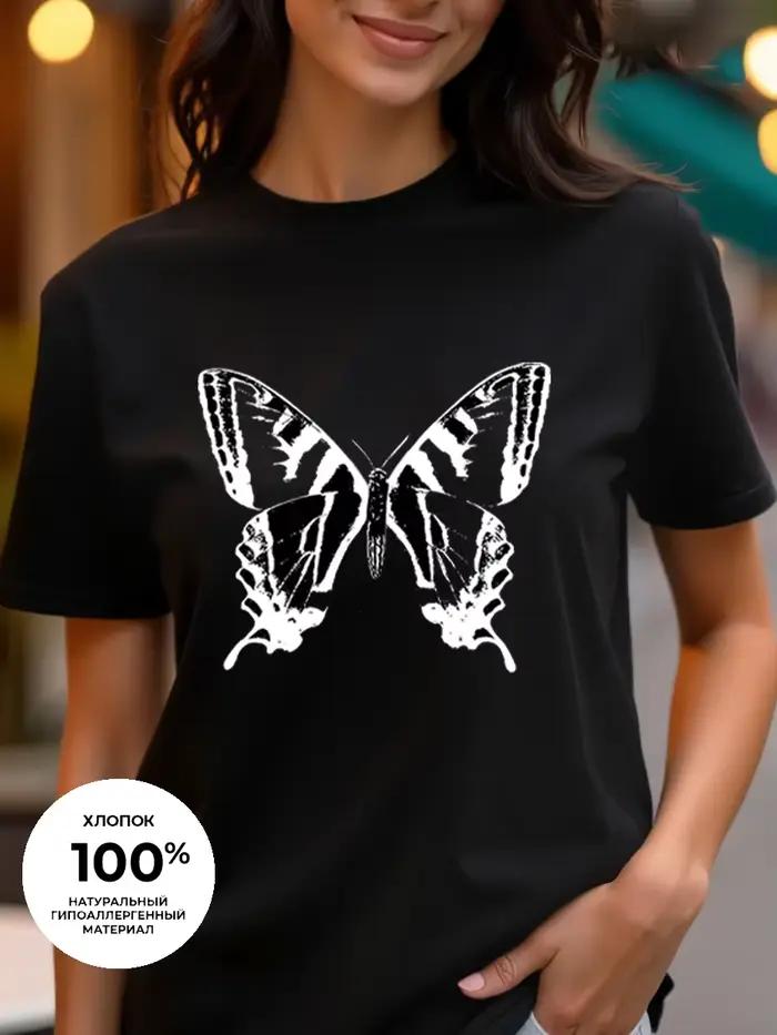 T-shirt femme imprimé papillon pur coton décontracté printemps été occassions spéciales