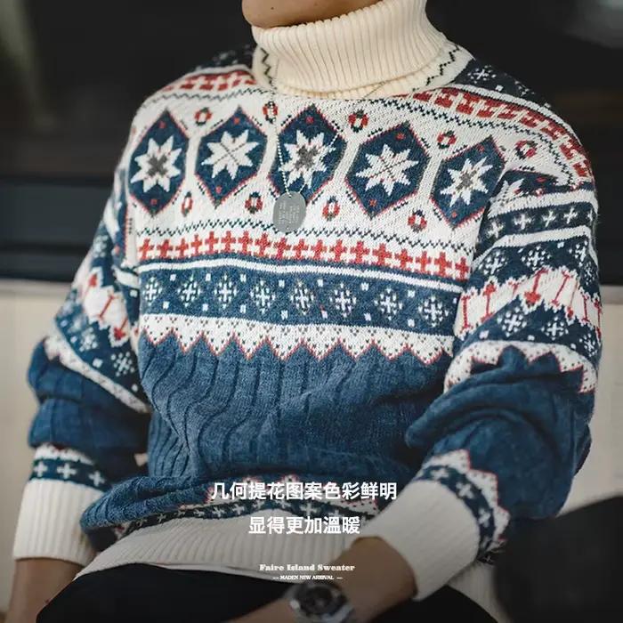 Maden Vintage Fair Isle pull tricoté noël chaud col roulé