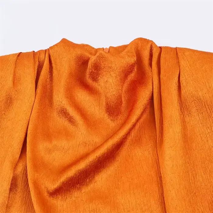 Haut pour femme Nouvelle Collection Printemps 2026 Orange Sans Manches Texture Satinée Longue Tresse Élégant et Stylé Tendance Unique