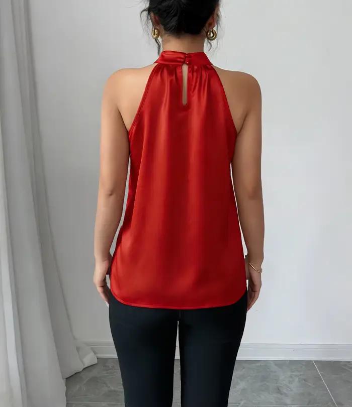 Haut Halter pour Femme en Satin Uni