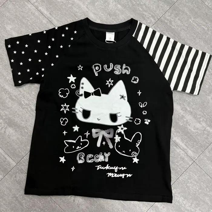 T-shirt à manches courtes imprimé chat mignon style japonais pour femme