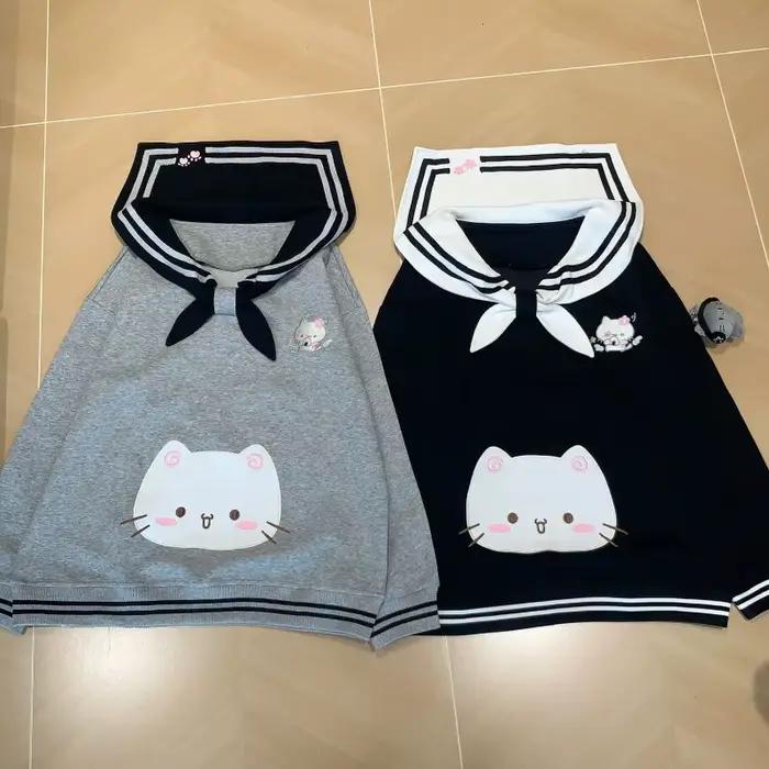 2025 vêtements pour femmes sweats japonais mignon chat col marin sweat à capuche ample coton épais mode