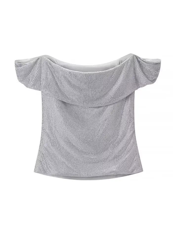 HH femmes été Sexy mince une pièce col haut argent diamant décoration