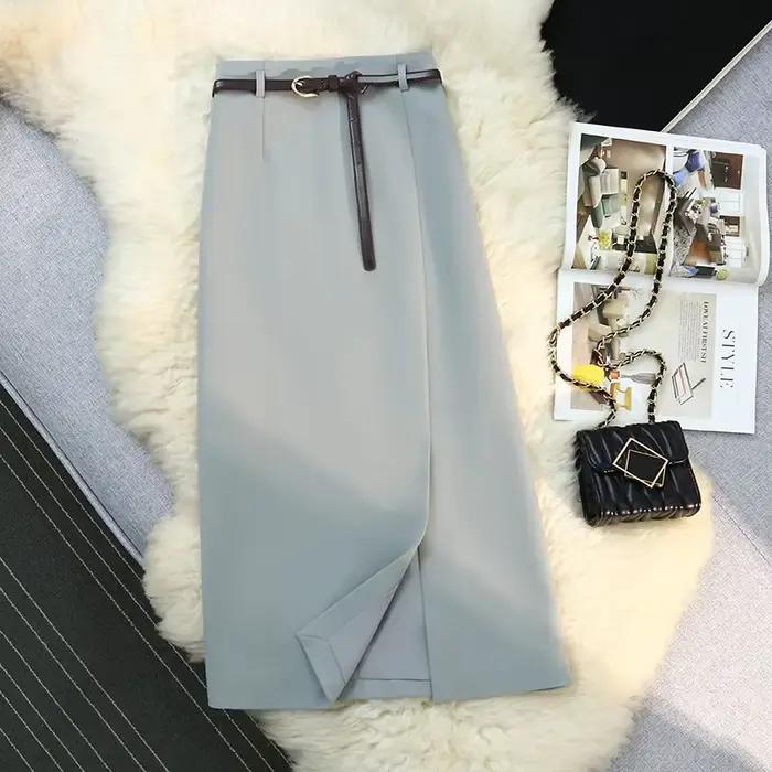 Jupe longue taille haute en coton polyester décontractée pour femmes toutes saisons occasions spéciales tricotée automne 2024