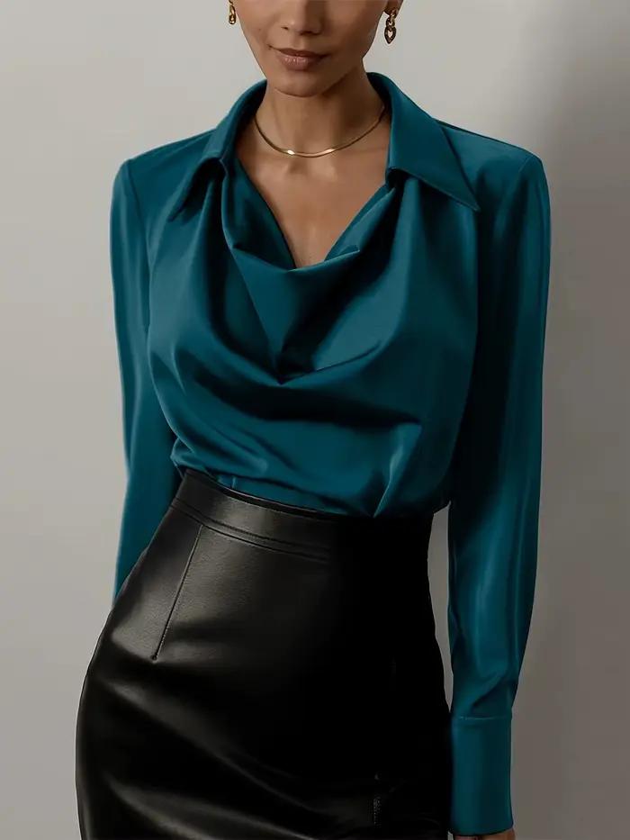 Chemise en satin à manches longues pour femme, coupe ample, décontractée