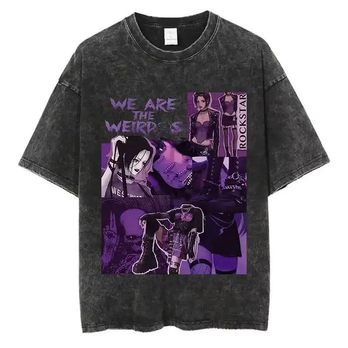 T-shirt Vintage Délavé en Coton et Polyester, Style Harajuku Punk Unisexuel Pour Hommes et Femmes Occasions Spéciales