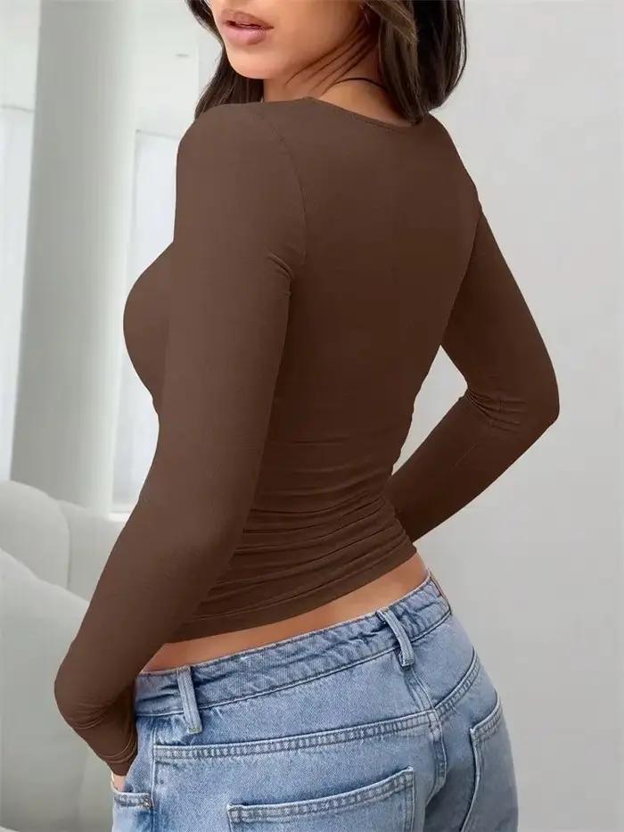 Haut court pour femmes, T-shirt col rond, coupe cintrée, matériau polyester et élasthanne, pour les sports et les journées décontractées