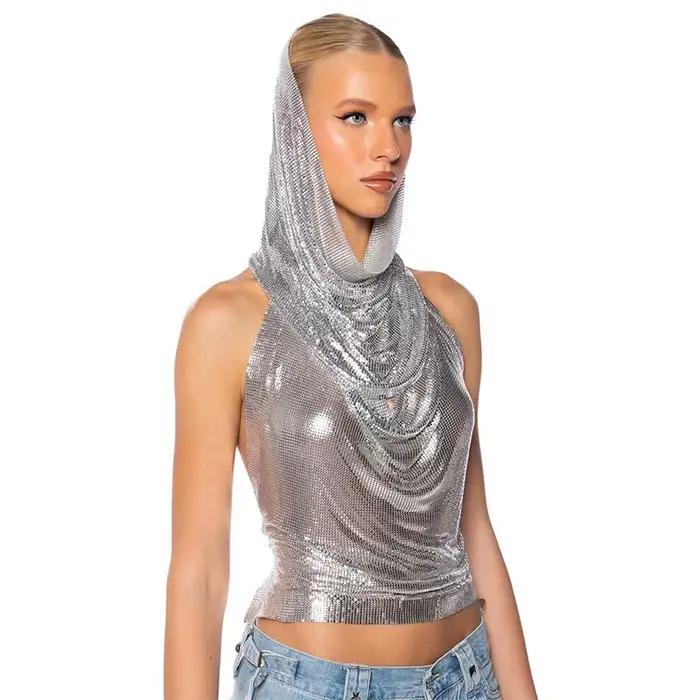 Haut court dos nu à col bénitier en polyamide pailleté pour femmes, élégant et audacieux pour soirées et occasions spéciales