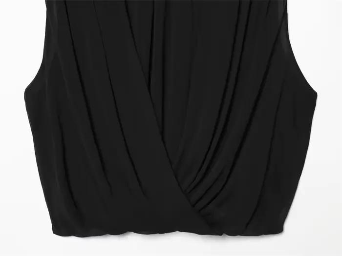 Haut plissé noir sans manches pour femme