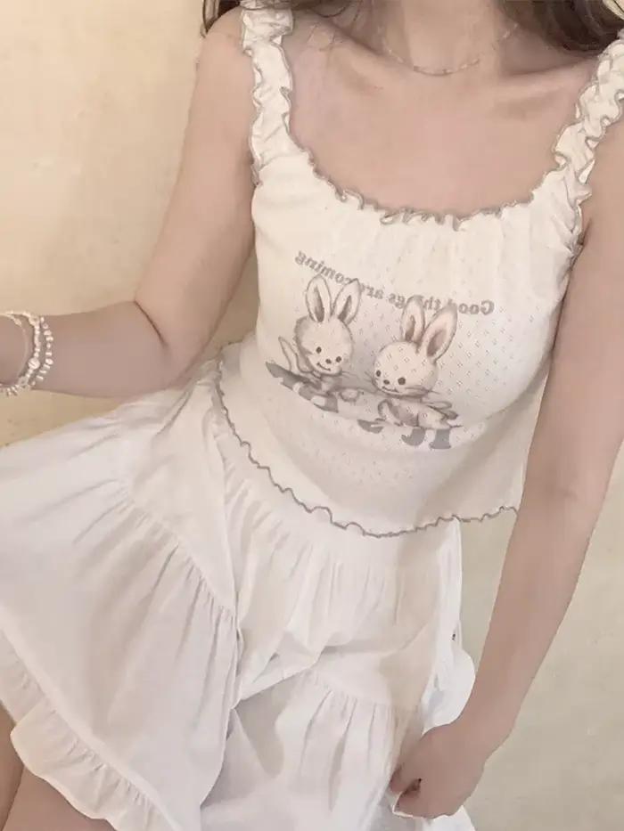 Haut court imprimé lapin et chat amissié pour femmes