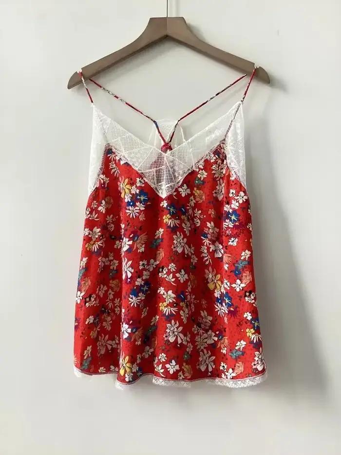 Nouveau Haut Camisole à fleurs rouge en Viscose pour femmes