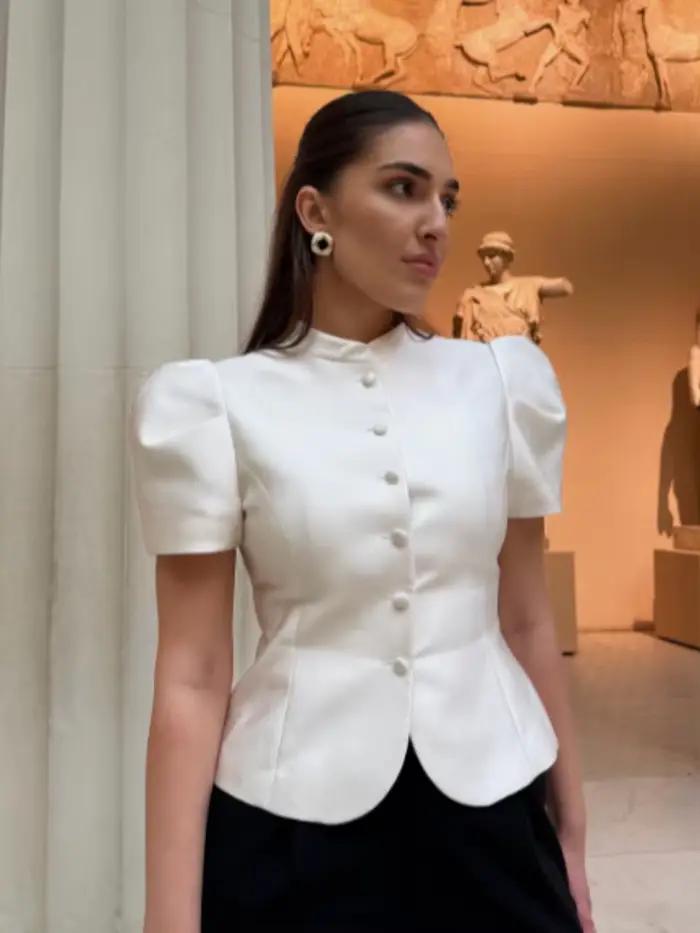 Chemisier Élégant Femme à Manches Bouffantes