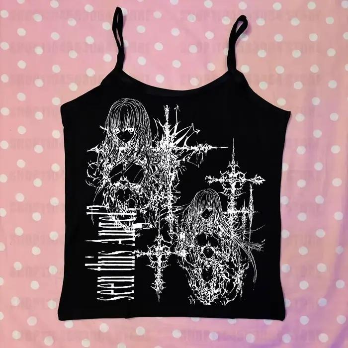 T-shirt Emo Esthétique Sexy Streetwear Décontracté Nouveau Style 2026 Punk Gothique Grunge Imprimé Rétro Manches Courtes Femme