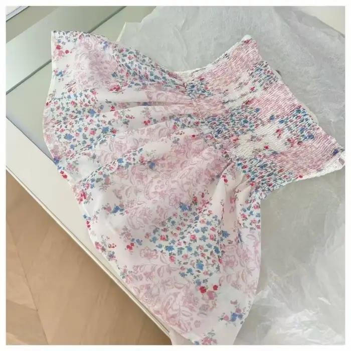 Été nouveau Sexy épice français élégant haut pour femme dentelle Patchwork licou gilet jupe florale conception évidé hauts sans bretelles